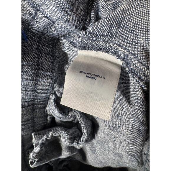 Lands'end Pant Women 10 Blue Flat Front 100% Linen Lagenlook Minimalist Straight - Picture 6 of 6